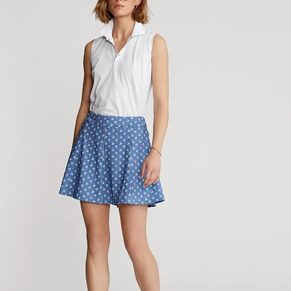 NWT RLX Ralph Lauren Women's Golf Nimes Blue Palms A lined Skort